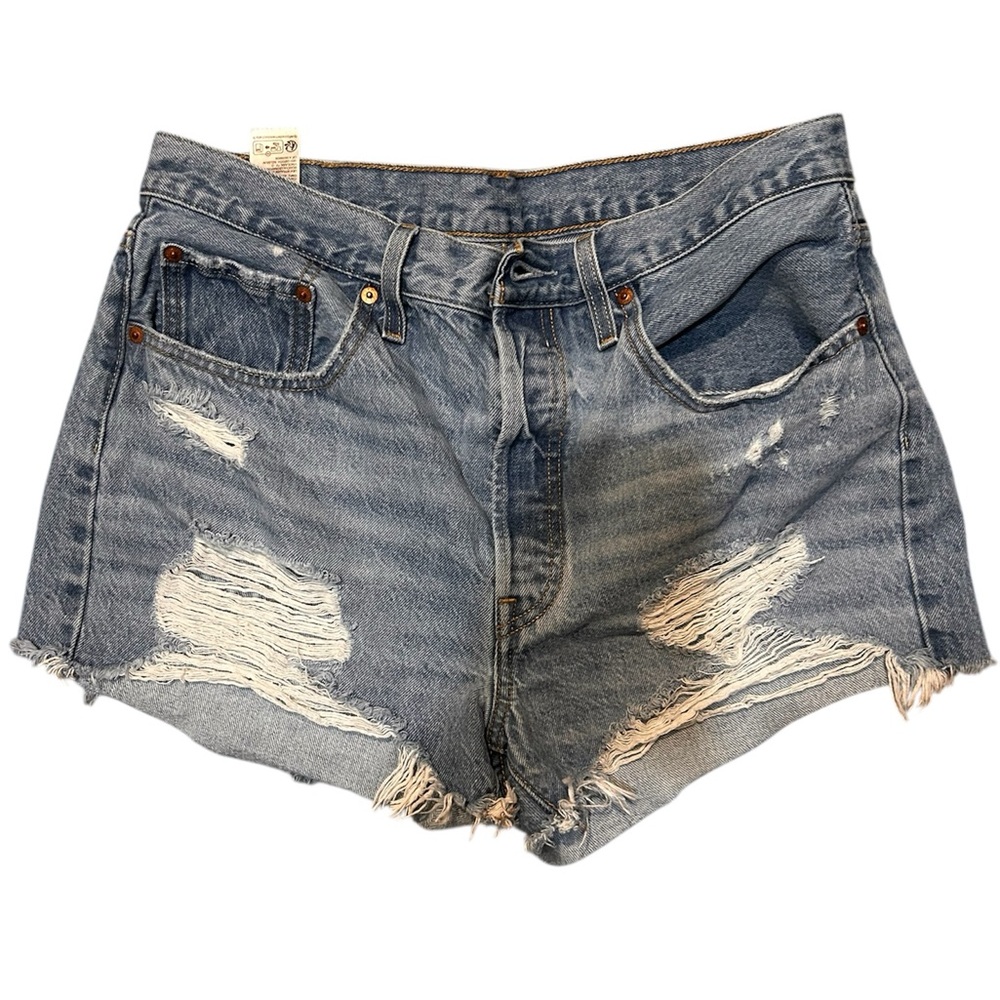 Distressed Blue Denim Shorts